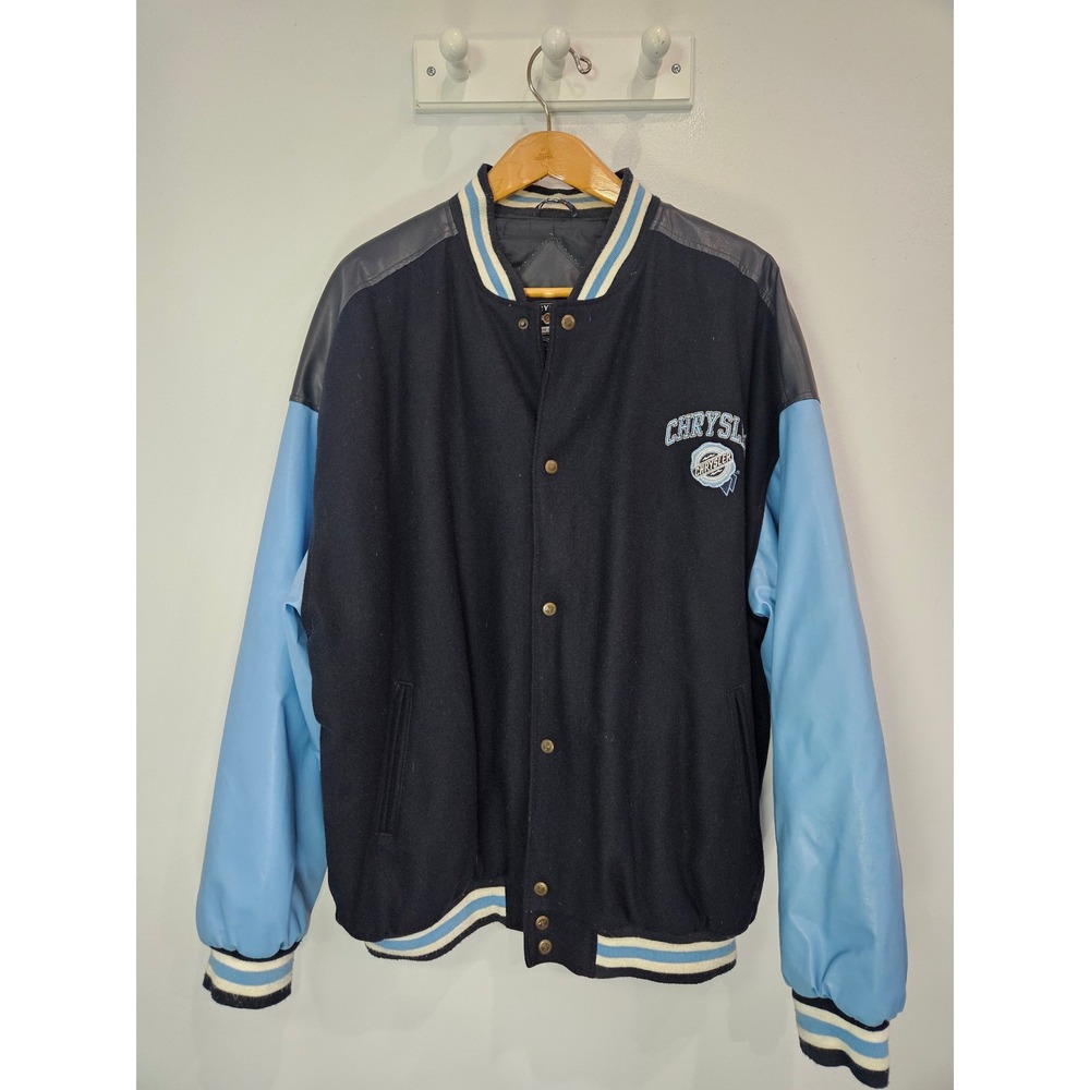 Chrysler Vintage 2004 Varsity Jacket Mens XXXL Navy Blue Wool Faux Leather Y2K